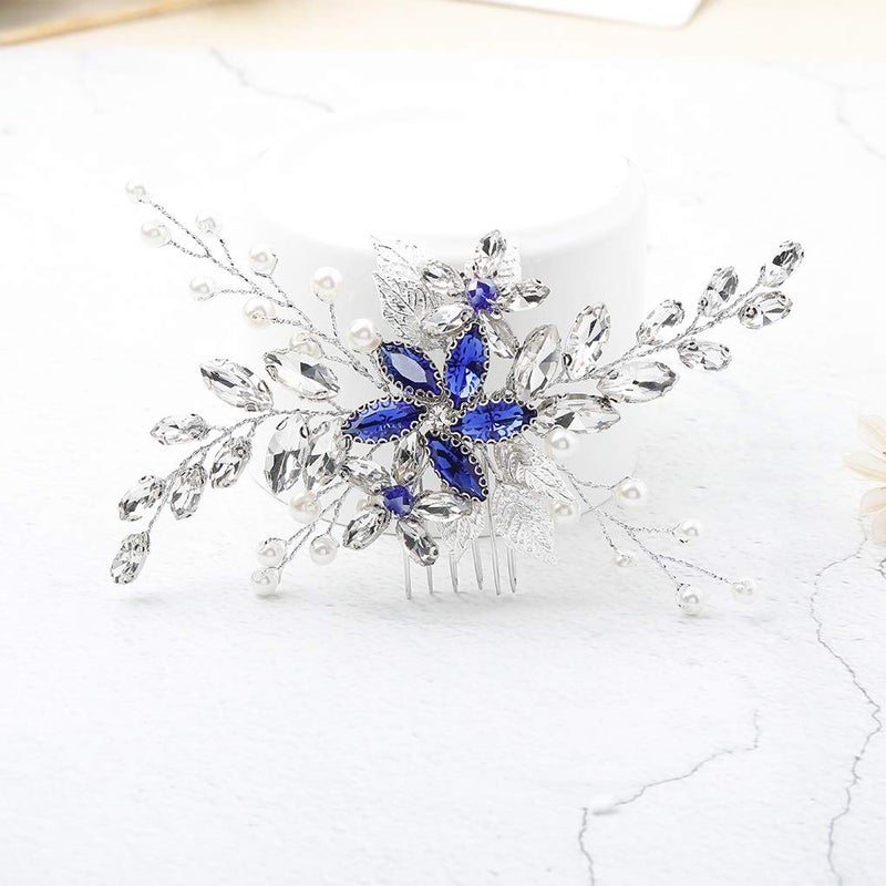 Olbye Wedding Hair Comb Blue Rhinestone Bridal Hair Accessories for Bride and Bridesmaids Wedding Hair Piece Silver - Image 2